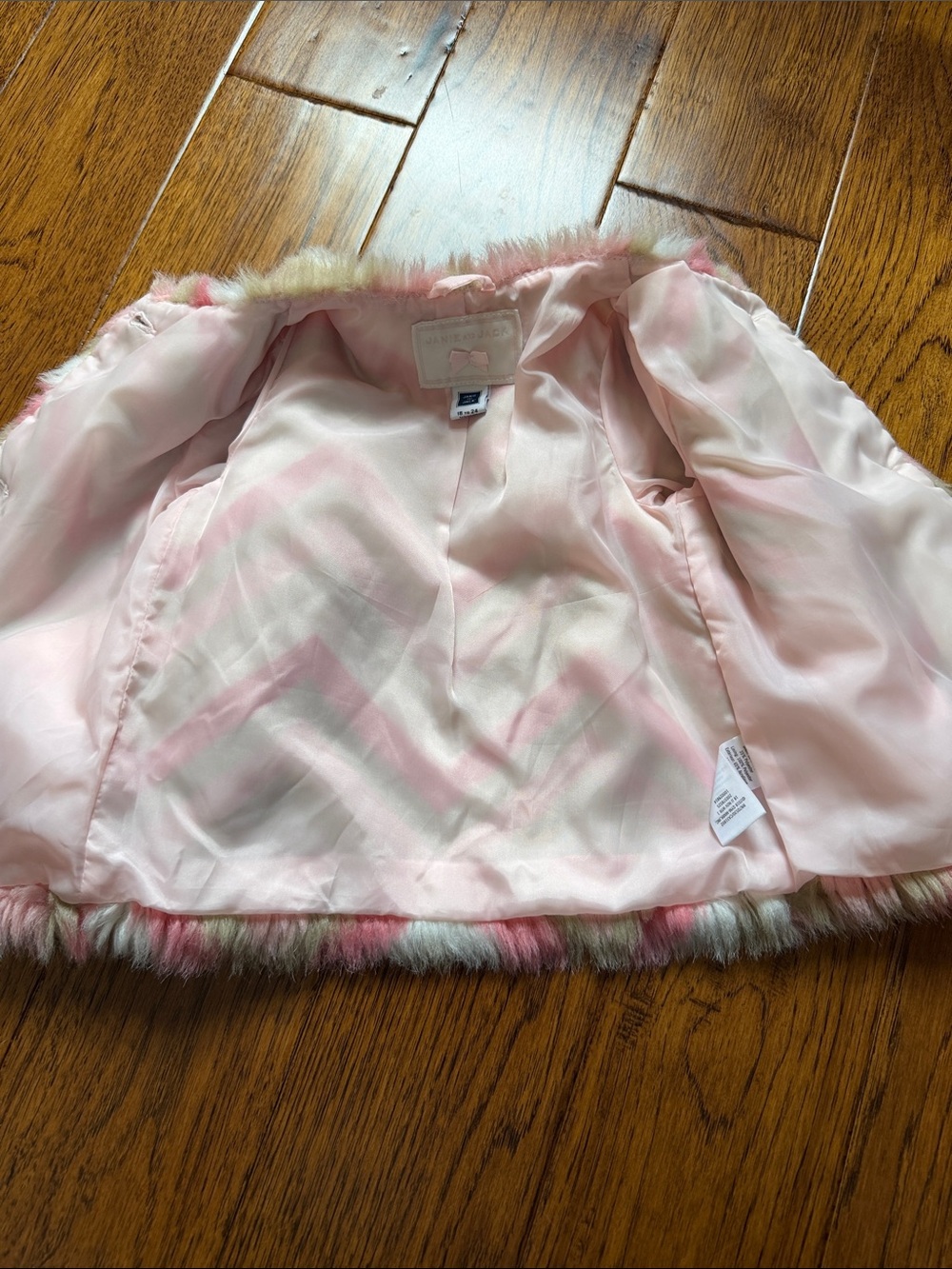Janie and Jack Pink, Cream & Tan Chevron Faux-Fur Jacket - Picture 3 of 3